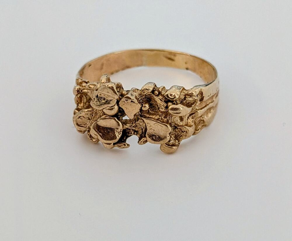 Vintage 14K Yellow Gold Nugget Freeform Cluster Ring Size 8 (Apprx) 3.6g Men's